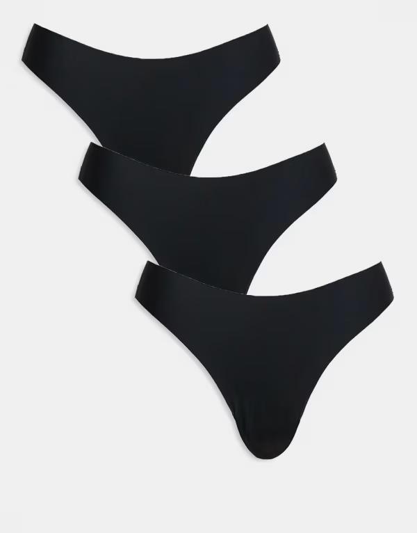 エイソス レディース アンダーお召しもの ブリーフズボン下 スピード競技 ASOS DESIGN 3-pack no VPL and lace thongs Black 黒いこと インナー・下着・ランジェリー-スタンダード-インナー・下着・ナイトウェア