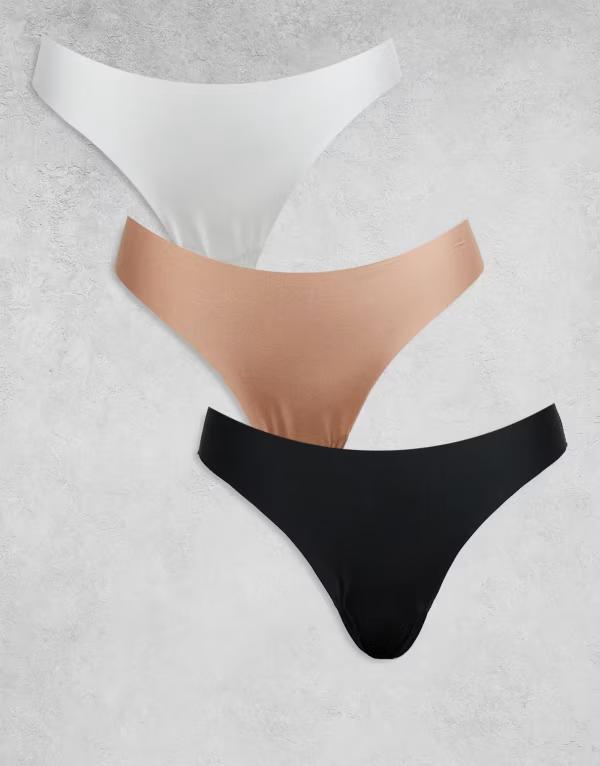 エイソス レディース アンダー御召しもの ブリーフズボン下 スピード競技 ASOS DESIGN 3 pack no vpl and lace thong, white \u0026 Black white beige 白いこと