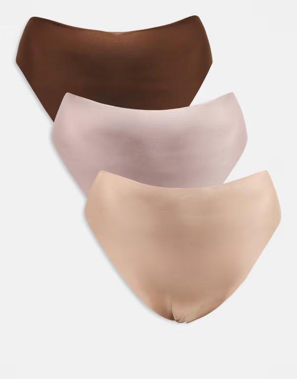 エイソス レディース アンダーウェア ブリーフパンツ ASOS Curve ASOS DESIGN Curve 3 pack no vpl brazilian briefs in neutrals BEIGE MINK CHOC ミンク