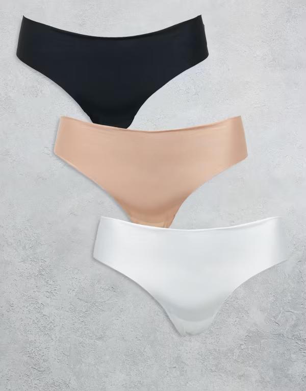 エイソス レディース アンダー御召しもの ブリーフズボン下 スピード競技 ASOS Curve ASOS DESIGN Curve 3 pack no vpl lace thong, white \u0026 Black white beige 白いこと