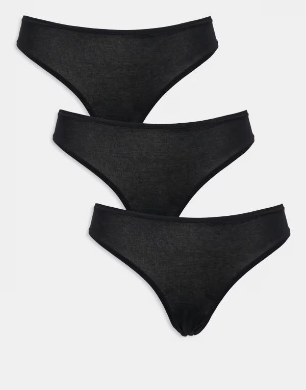 エイソス レディース アンダー御召しもの ブリーフズボン下 綿織物 ASOS DESIGN 3 pack cotton brazilian briefs Black 黒いこと