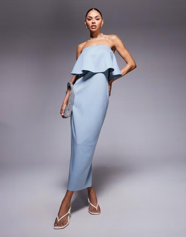 エイソス レディース トップス ワンピース ミニワンピース ミニ スキューバ ASOS DESIGN scuba fold back detail bardot mini dress Light Blue ブルー