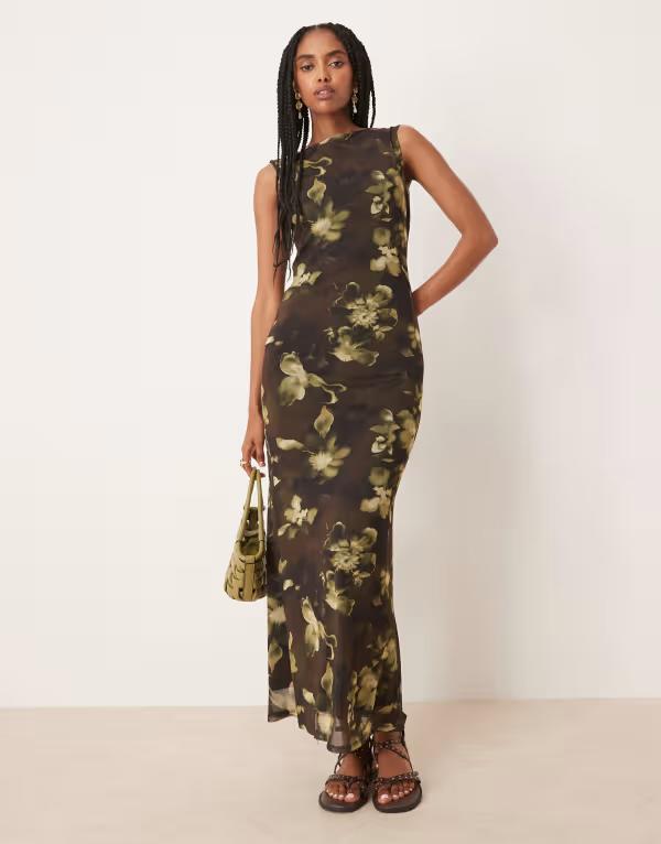 エイソス レディース トップス ワンピース ミディワンピース プリント ミディ ノースリーブ ASOS DESIGN sleeveless column midi dress print Brown Print ブラウン 15,735円