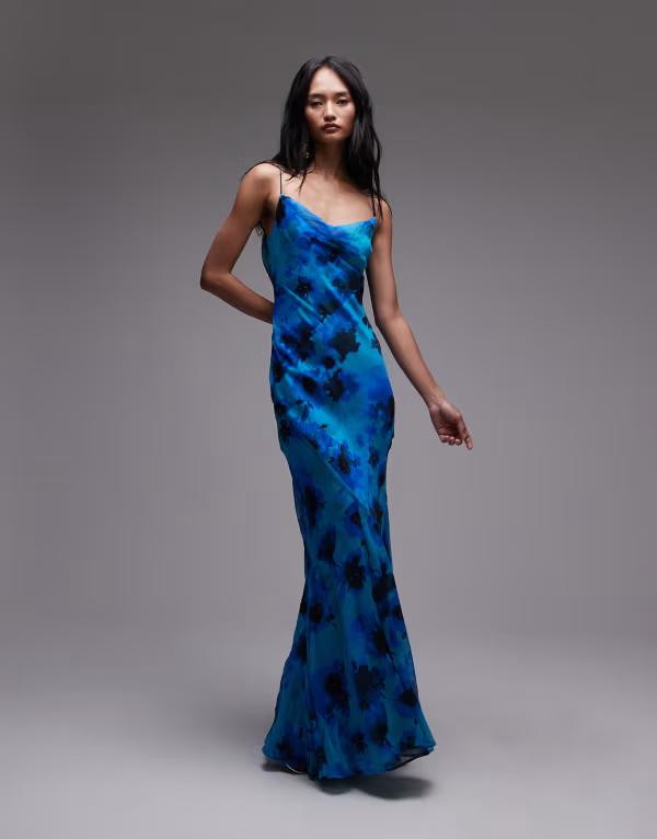 とっ始め販売店 レディース トップス 衣装 御花柄 御花 Topshop double layered cami dress インチ soft blue floral LIGHT BLUE 青み