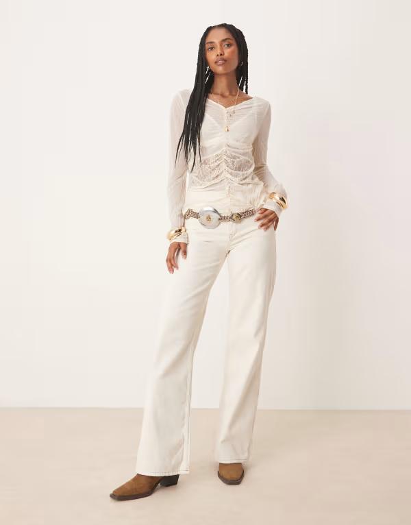 フリーピープル レディース ボトムス デニムパンツ ストレート Free People Tinsley baggy high rise straight leg in ecru ECRU エクリュ