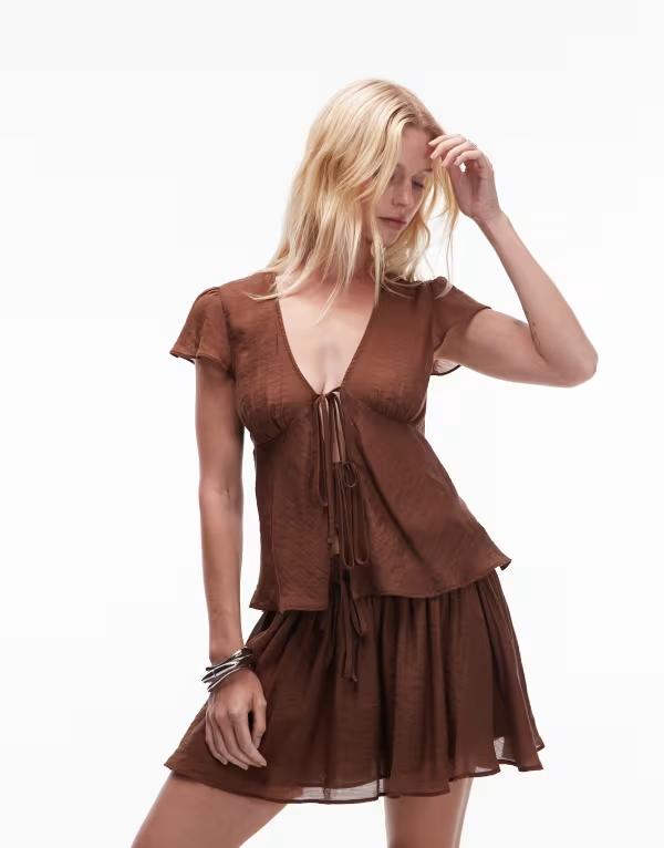 いの一番販売店 レディース トップス 貯蔵タンクいの一番 Topshop tie front top BROWN 赤銅色 トップス-タンクトップ-レディースファッション