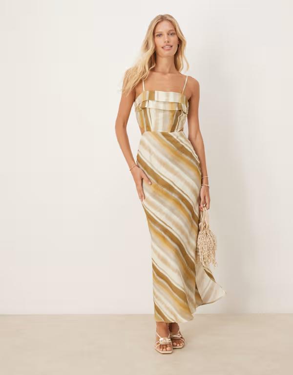 エイソス レディース トップス ワンピース カットアウト プリント ミディ ASOS DESIGN folded bust detail cut out midi slip dress in striped print Stripe print ストライプ