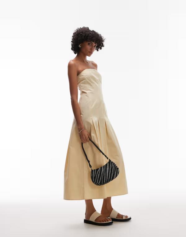 トップショップ レディース トップス ワンピース ミディワンピース ミディ Topshop seamed detail bandeau midi dress in buttermilk Buttermilk｜ReVida 店