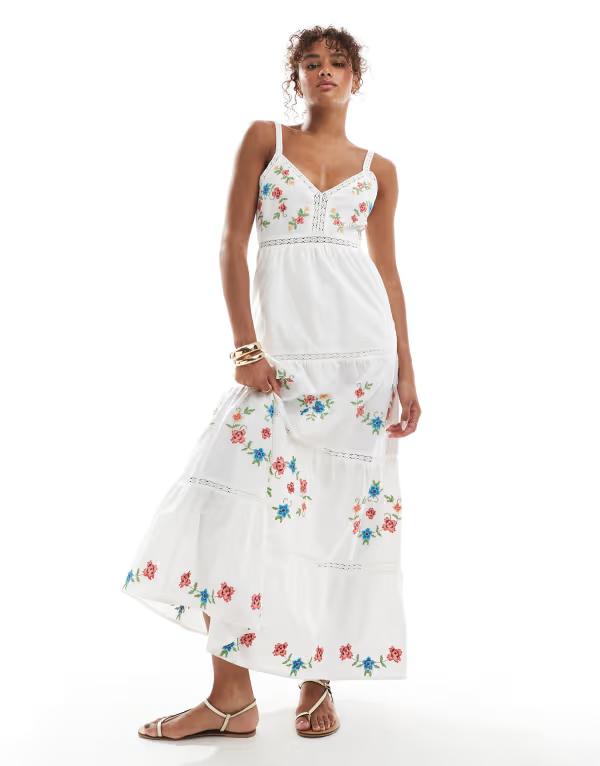 ミスセルフフリッジ レディース トップス 衣装 マキシ衣装 刺しゅう マキシ Miss Selfridge embroidered heritage maxi dress White 白いこと