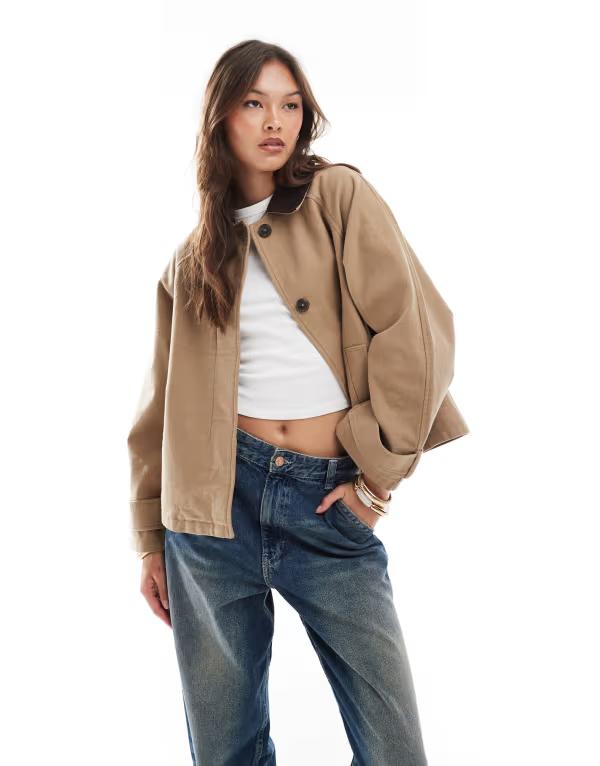エイソス レディース アウター 上衣・上衣 対照 上衣 ASOS DESIGN barn jacket with contrast collar インチ stone Stone 石ころ