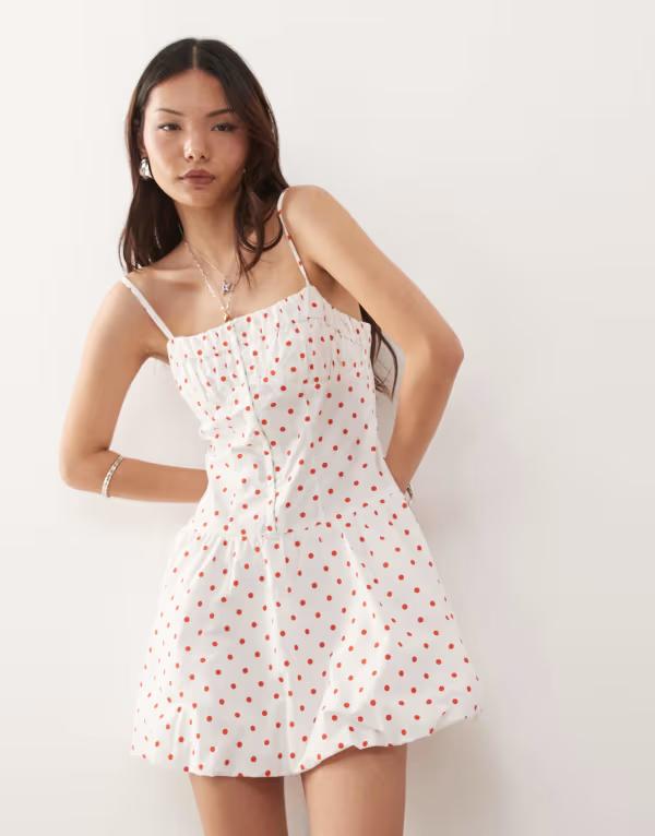 リクレイム ヴィンテージ レディース トップス ワンピース ドット柄 ミニワンピース ドット プリント ミニ Reclaimed Vintage puffball mini dress with hook and eye polka dot print multi マルチカラー｜ReVida 店