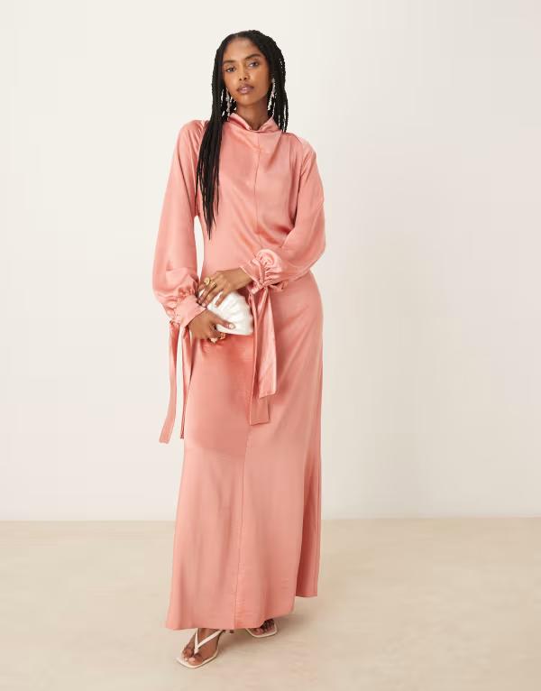エイソス レディース トップス ワンピース ハイネック マキシワンピース マキシ ASOS DESIGN blouson high neck maxi dress in rose Rose