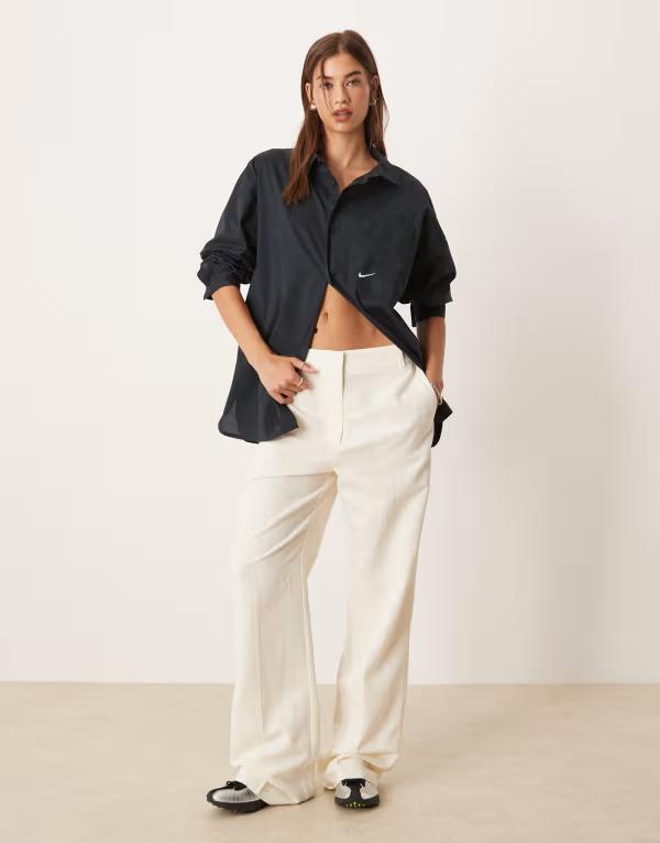 エイソス レディース ボトムス カジュアルパンツ ストレート パンツ リネン ASOS DESIGN tailored slim straight leg linen mix pants in cream Cream クリーム｜ReVida 店