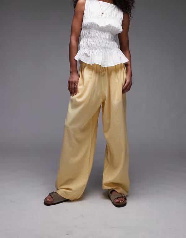 とっ始め販売店 レディース ボトムス 心地好いズボン下 ズボン下 リネン Topshop linen look balloon pants インチ yellow黄色