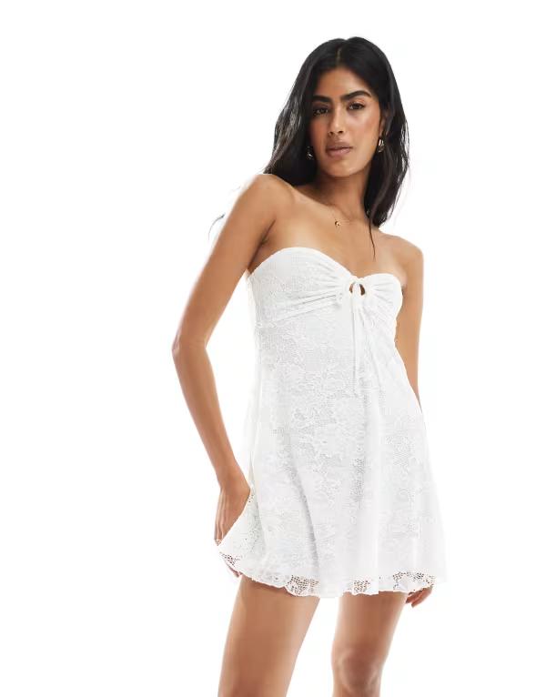 ミスセルフフリッジ レディース トップス ワンピース レース Miss Selfridge lace baby doll bandeau dress WHITE ホワイト