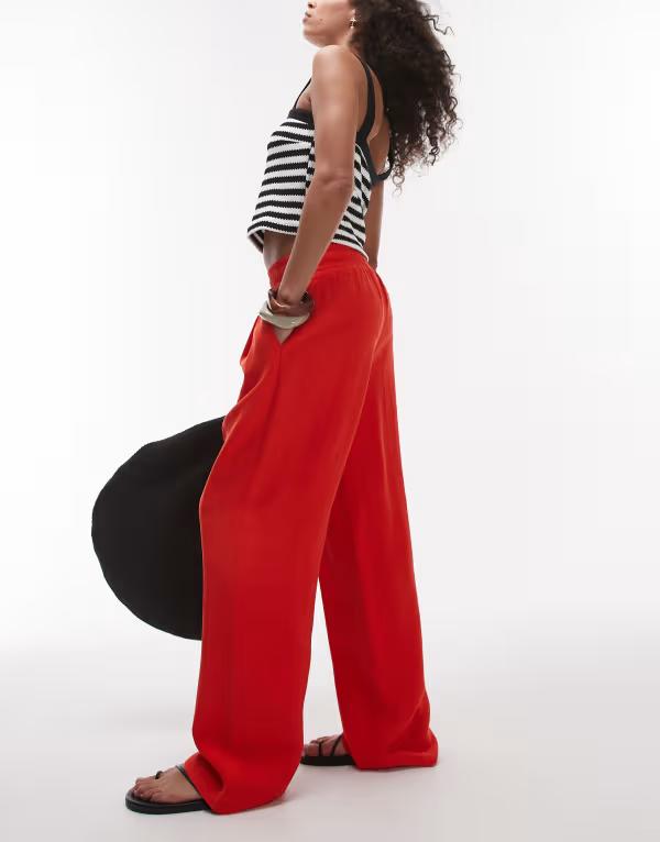 とっ始め販売店 レディース ボトムス 心地好いズボン下 ズボン下 スウェットパンツ Topshop elasticized waistband tailored sweatpants RED 赤いこと