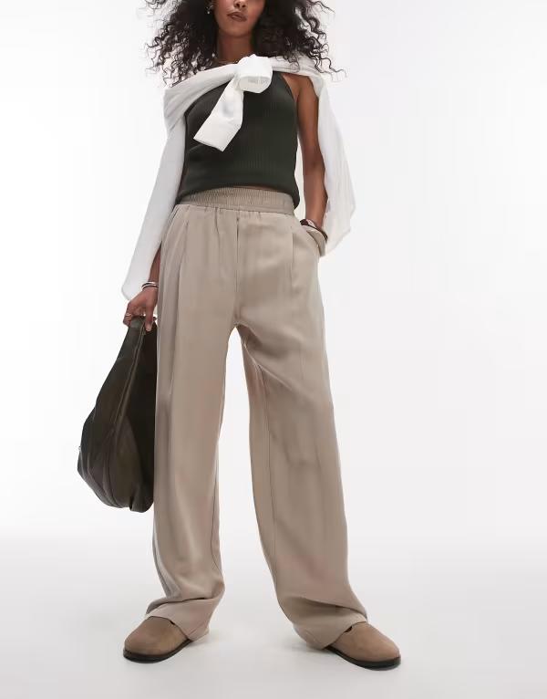 トップショップ レディース ボトムス カジュアルパンツ パンツ スウェットパンツ Topshop elastic waistband tailored sweatpants in stone STONE ストーン｜ReVida 店