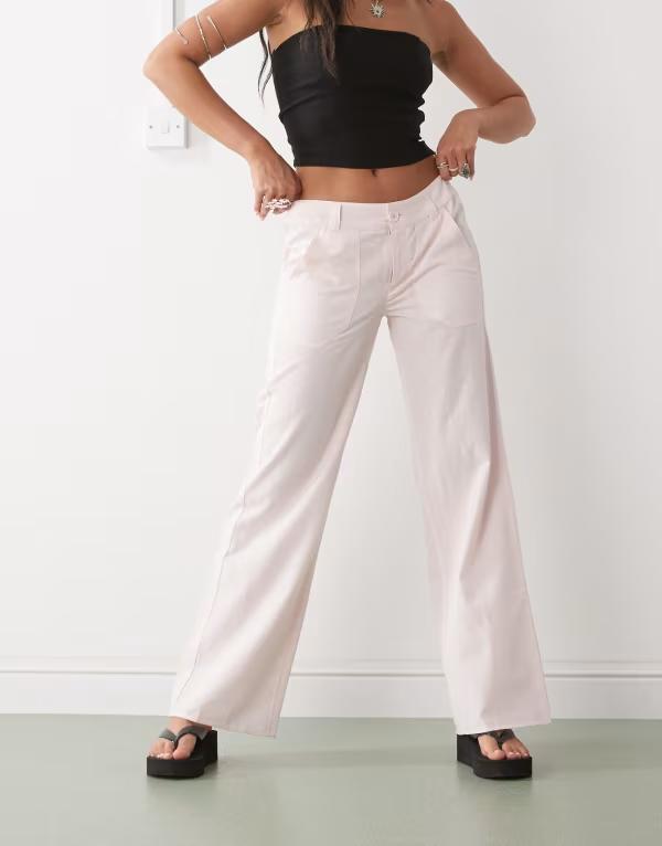 コルージョン レディース ボトムス カジュアルパンツ カーゴパンツ ローライズ パンツ COLLUSION y2k low rise woven cargo pants Baby pink ピンク