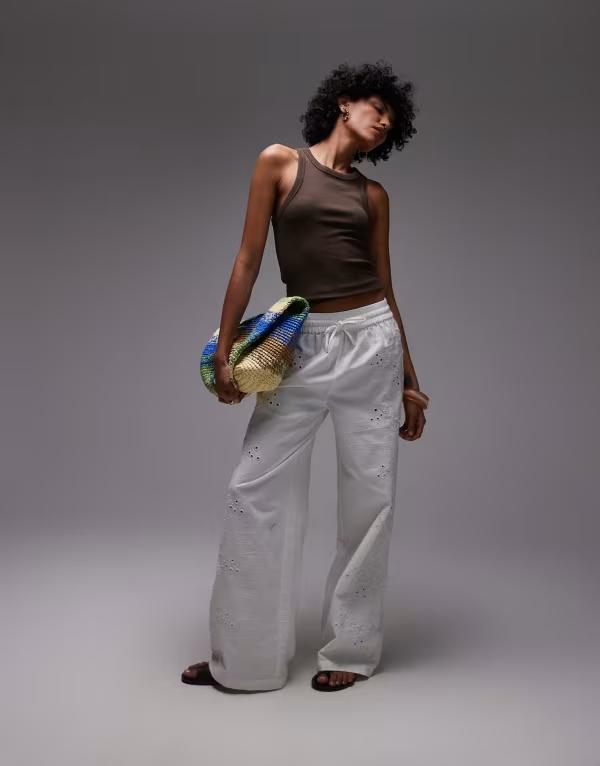 トップショップ レディース ボトムス カジュアルパンツ パンツ Topshop eyelet side detail tie waist pants - part of a set white ホワイト｜ReVida 店