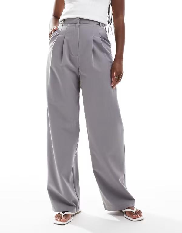 ミスセルフフリッジ レディース ボトムス カジュアルパンツ ワイドレッグ パンツ Miss Selfridge tailored wide leg pants in light LIGHT GRAY グレー|ReVida 店