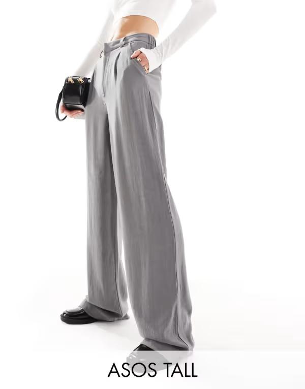 エイソス レディース ボトムス カジュアルパンツ ストレート パンツ トール リネン ASOS DESIGN Tall relaxed straight leg linen blend pants Gray グレー