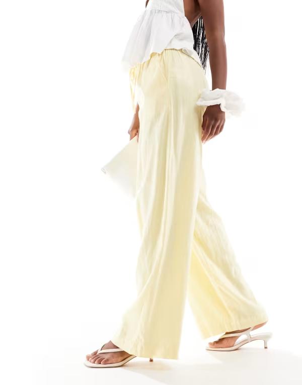 コットンオン レディース ボトムス カジュアルパンツ ワイドレッグ パンツ コットン リネン Cotton:On Cotton On Haven wide leg linen look pants in lemon icing Lemon icing|ReVida 店