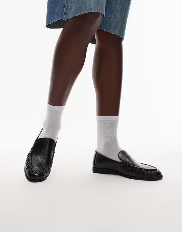 トップショップ レディース シューズ スリッポン・ローファー ギャザー ローファー Topshop Connell ruched flat shoe loafers Black ブラック｜ReVida 店