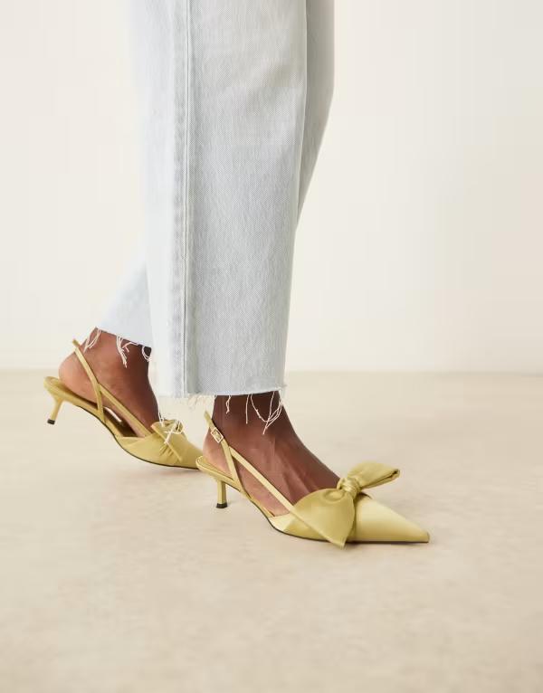 エイソス レディース シューズ ヒール ASOS DESIGN Sunshine kitten heel slingback shoes GREEN グリーン