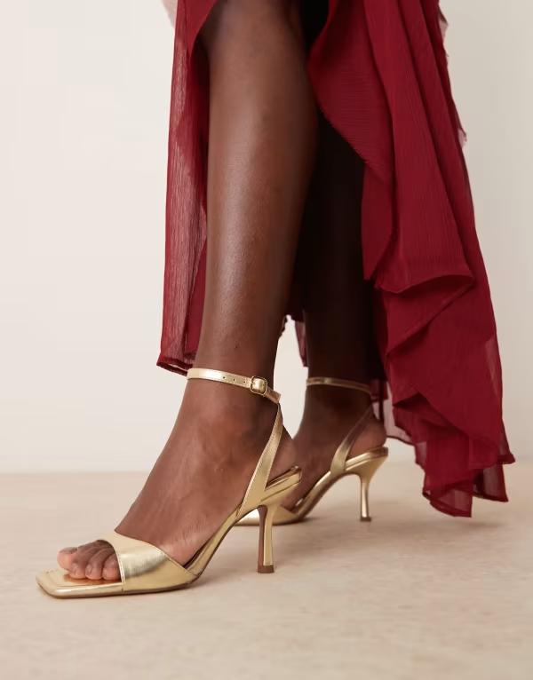 エイソス レディース シューズ サンダル ヒール ASOS DESIGN Wide Fit Hollow barely there heeled sandals GOLD ゴールド