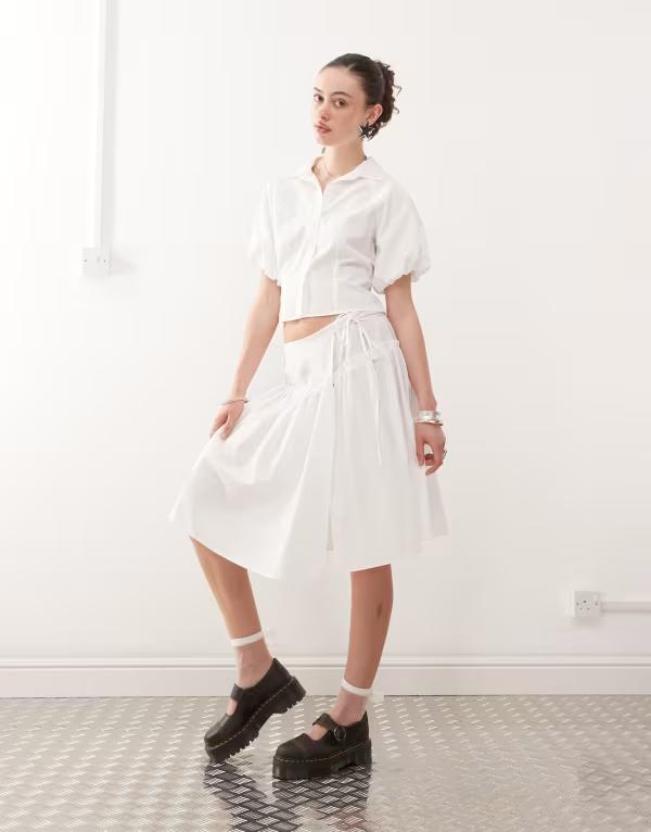 コルージョン レディース ボトムス スカート COLLUSION drop waist poplin skirt - part of a set WHITE ホワイト｜ReVida 店