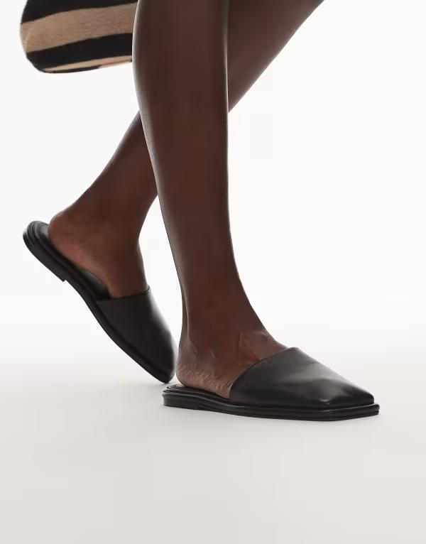 トップショップ レディース シューズ サンダル レザー Topshop Almina leather square toe mules Black ブラック