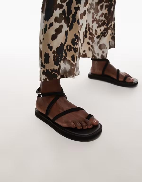トップショップ レディース シューズ サンダル スエード Topshop Kayce real suede strappy flat sandals Black ブラック