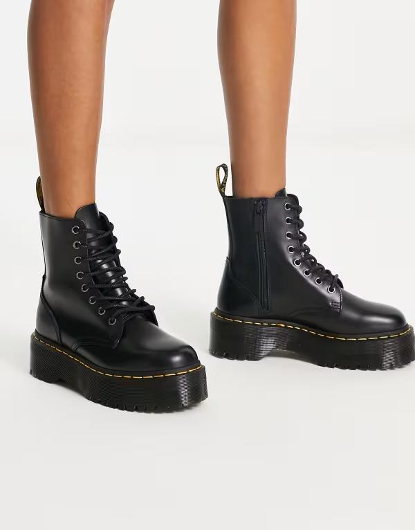 ドクターマーチン レディース シューズ ブーツ・レインブーツ レザー Dr Martens Jadon flatform leather boots Black ブラック｜ReVida 店