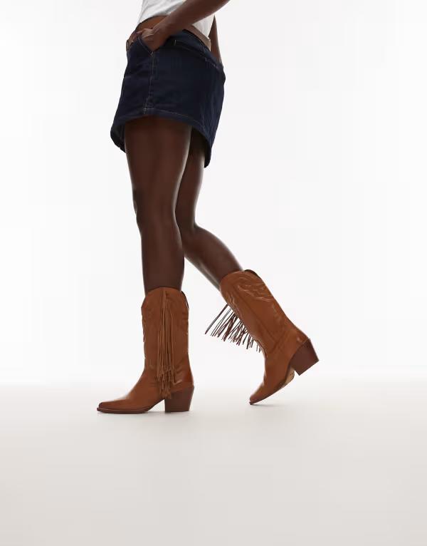 ブロンクス レディース シューズ ブーツ・レインブーツ レザー Bronx Jukeson tassel western knee boots in toffee smooth leather Toffee