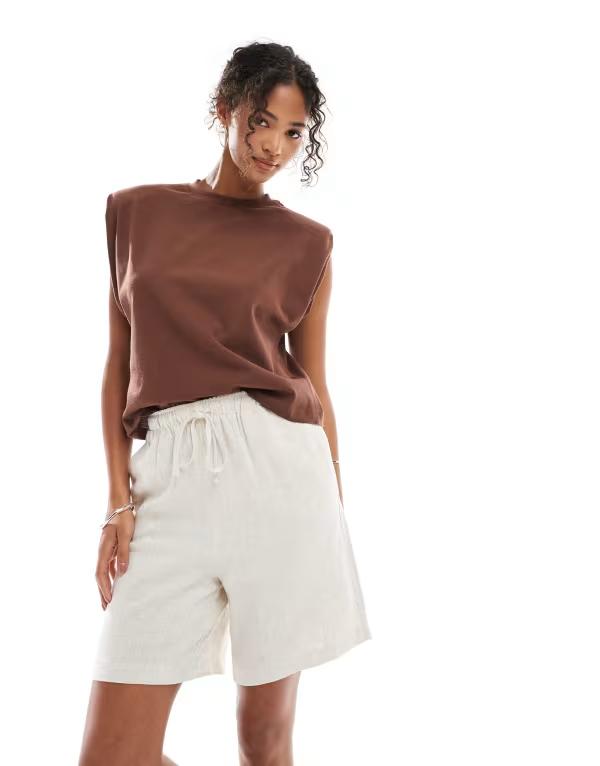 オンリー レディース ボトムス 二分の一ズボン下・さる股引き 遊撃手ズボン下 リネン ONLY pull up linen mix shorts Moonbeam ベージュ