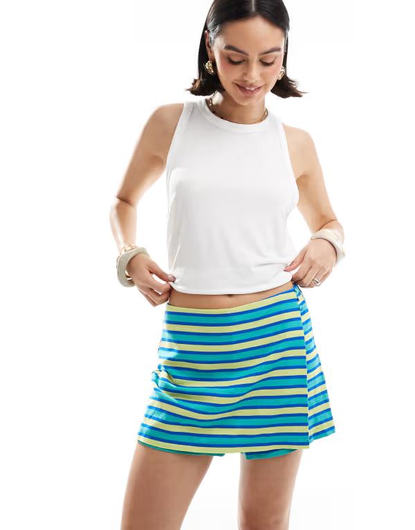 エイソス レディース ボトムス ハーフパンツ・ショーツ ASOS DESIGN wrap skort & green stripe blue & green stripe ブルー