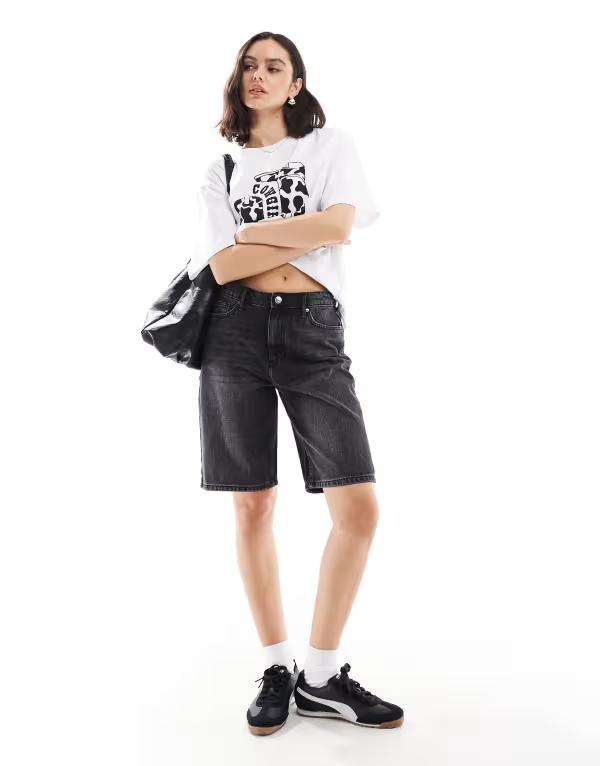 オンリー レディース ボトムス 二分の一ズボン下・さる股引き ジーンズ ONLY high rise denim jorts インチ washed Washed Black 黒いこと