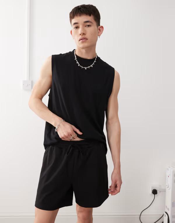 リクレイム ヴィンテージ レディース ボトムス ハーフパンツ・ショーツ ショートパンツ ジャージー Reclaimed Vintage shorter length jersey shorts Black ブラック