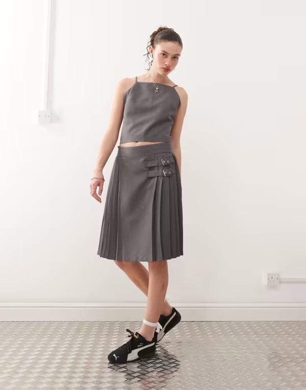 コルージョン レディース ボトムス スカート ミディ COLLUSION tailored midi kilt - part of a set Gray グレー