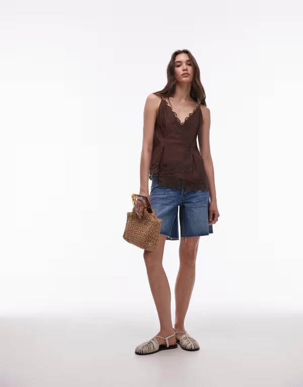 とっ始め販売店 レディース ボトムス 二分の一ズボン下・さる股引き ジーンズ Topshop denim loose fit jorts インチ mid MID BLUE 青み