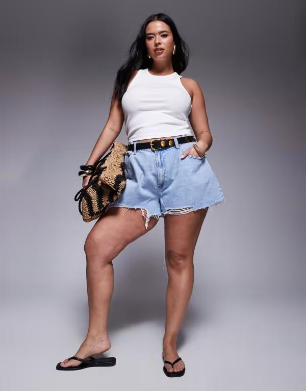 エイソス レディース ボトムス ハーフパンツ・ショーツ A ライン ショートパンツ ASOS Curve ASOS DESIGN Curve A line shorts in lightwash LIGHT BLUE ブルー
