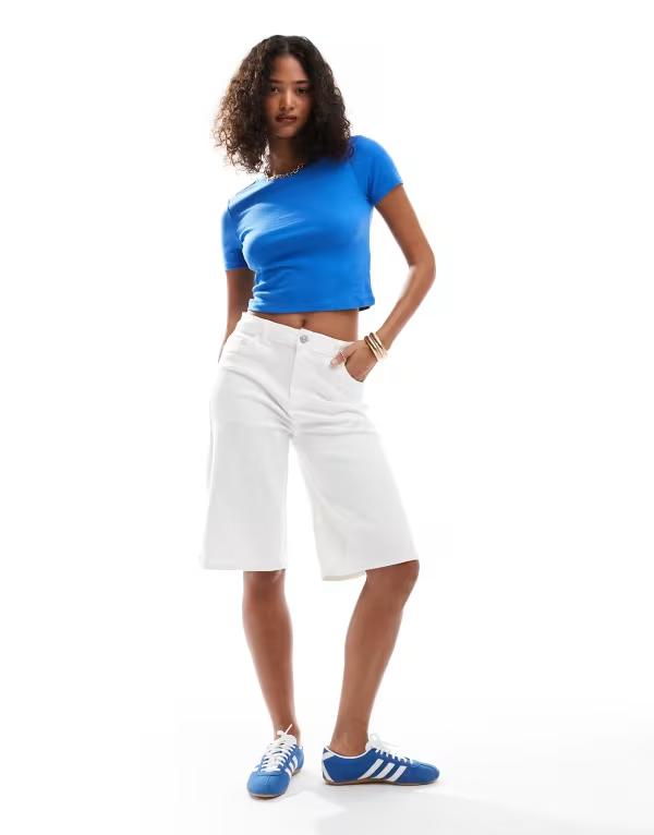 ピーシーズ レディース ボトムス ハーフパンツ・ショーツ Pieces longline jorts White pepper leo ホワイト