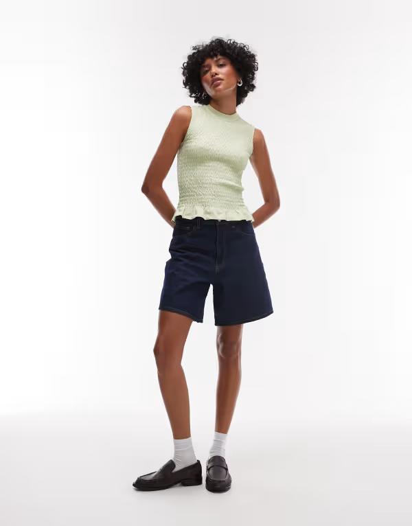 トップショップ レディース ボトムス ハーフパンツ・ショーツ デニム Topshop loose jorts in rinse wash denim Blue ブルー