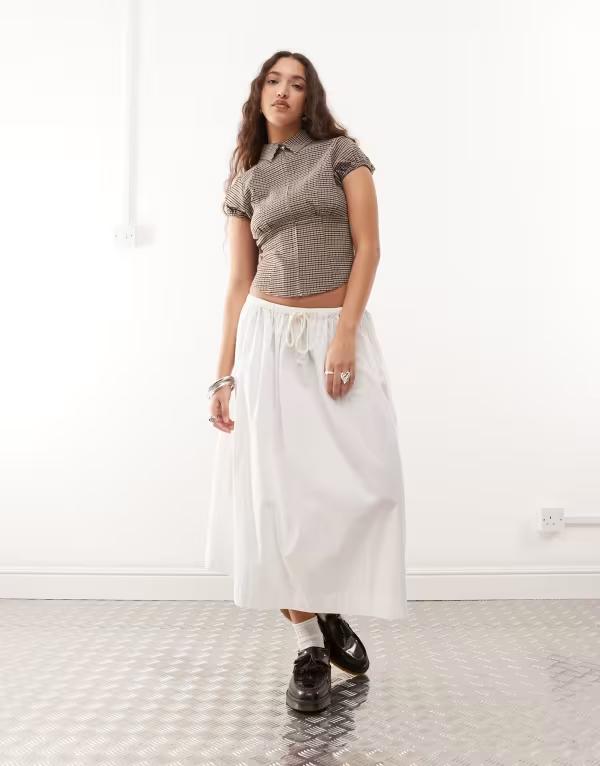コルージョン レディース ボトムス スカート ローライズ マキシ COLLUSION tie low rise maxi skirt WHITE ホワイト