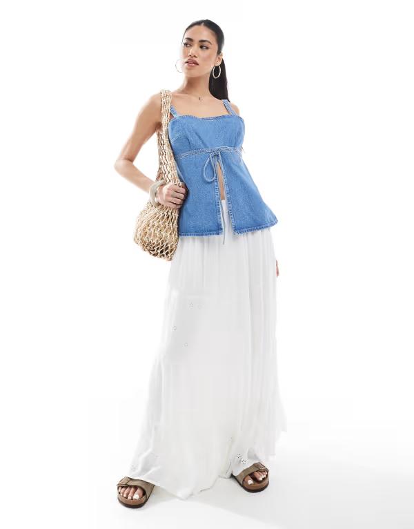 オンリー レディース ボトムス スカート マキシ ONLY textured maxi skirt BRIGHT WHITE ホワイト｜ReVida 店