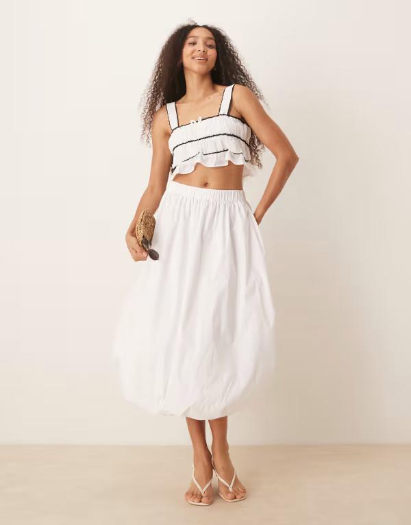 ジェイディーワイ レディース ボトムス スカート ミディ JDY bubble hem midi skirt WHITE ホワイト