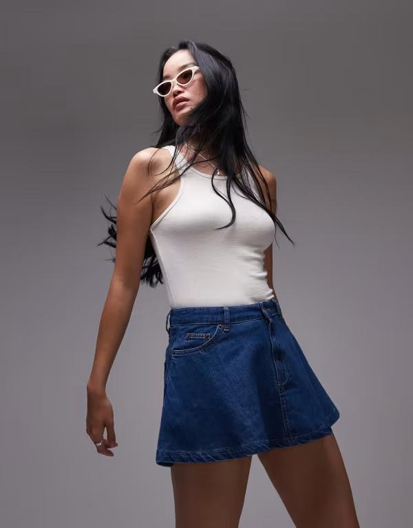 とっ始め販売店 レディース ボトムス スコート ミニ ジーンズ Topshop denim full mini skirt インチ indigo rinse Blue 青色 ボトムス-スカート