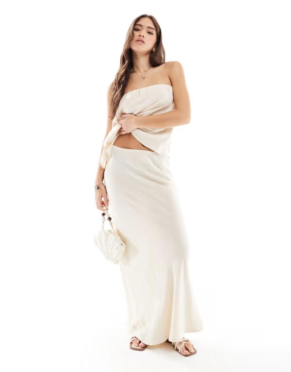 エイソス レディース ボトムス スカート リネン マキシ ASOS DESIGN linen look bias cut maxi skirt Beige ベージュ