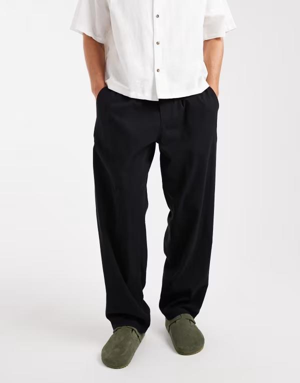 万力 アンド ジョーンズ メンズ ボトムス 心地よいズボン下 ズボン下 リネン Jack \u0026 Jones loose fit linen mix pants Black 黒いこと