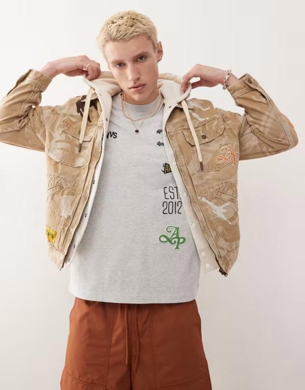 ベイシング エイプ メンズ アウター ジャケット・ブルゾン デニム ジャケット AAPE BY A BATHING APE camo denim jacket BEIGE ベージュ